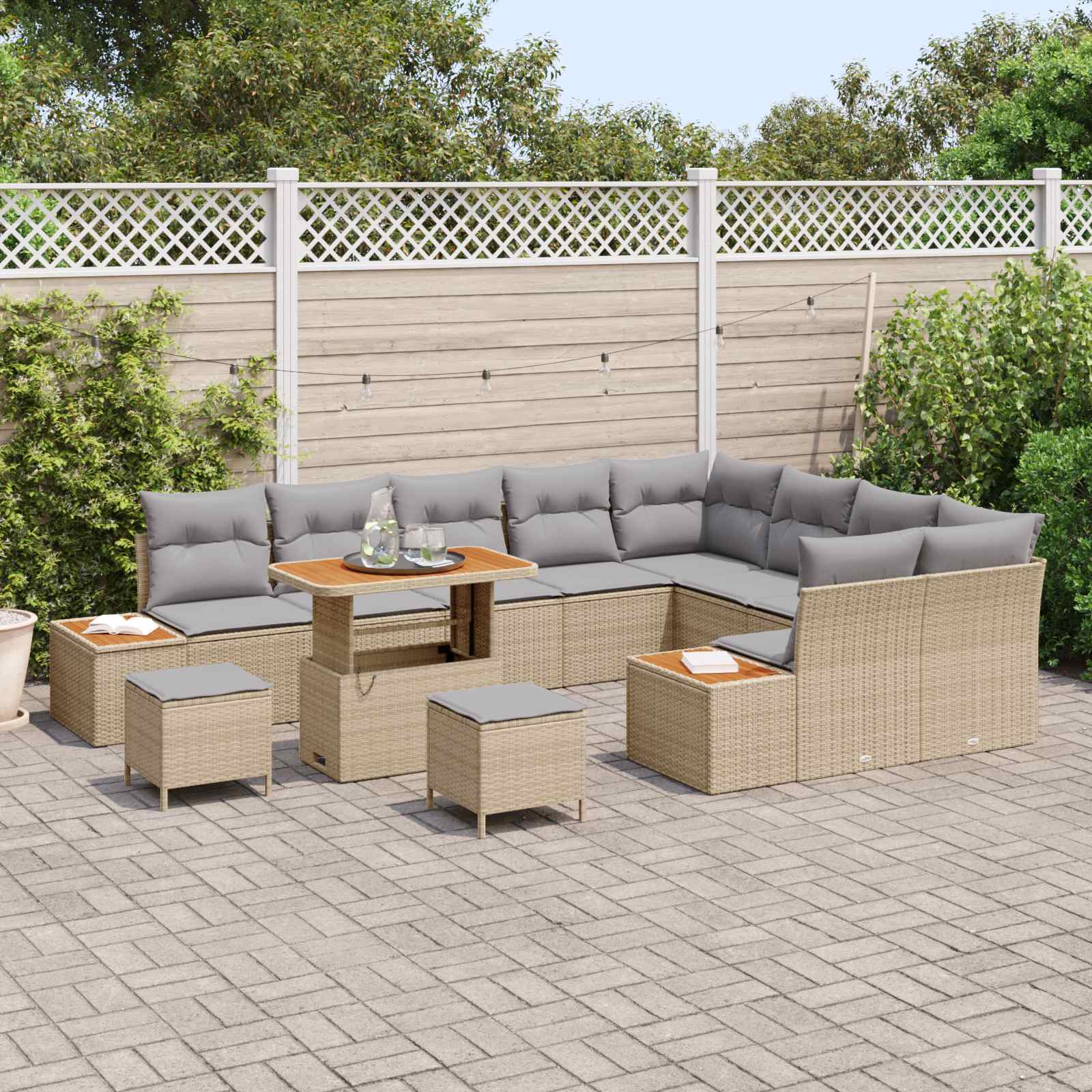 Sjedeća garnitura za vrt s jastukom 12 pcs Bež i svijetlo siva