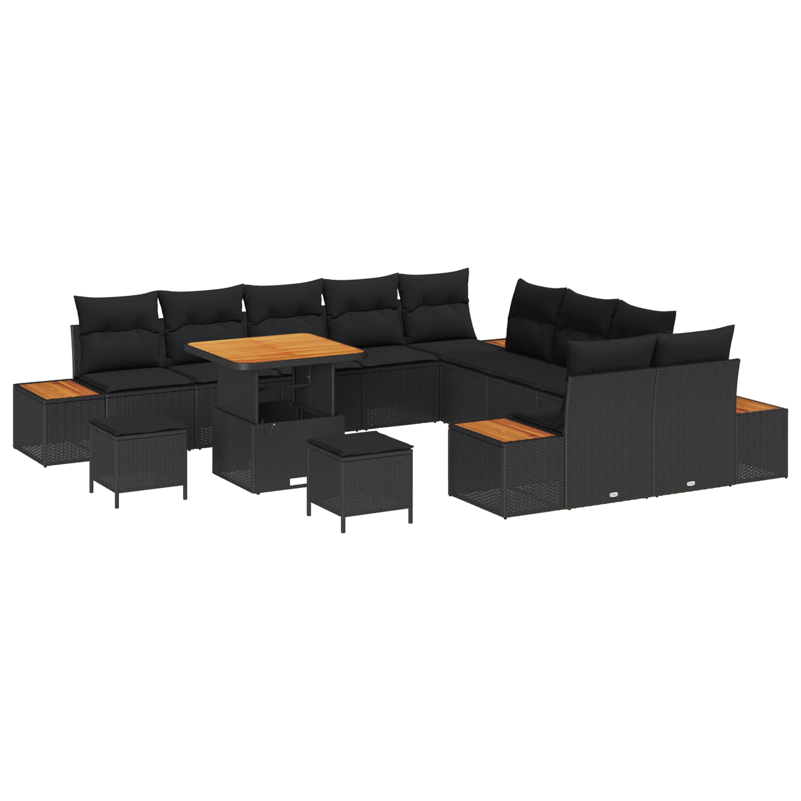 Sjedeća garnitura za vrt s jastukom 13 pcs Crna