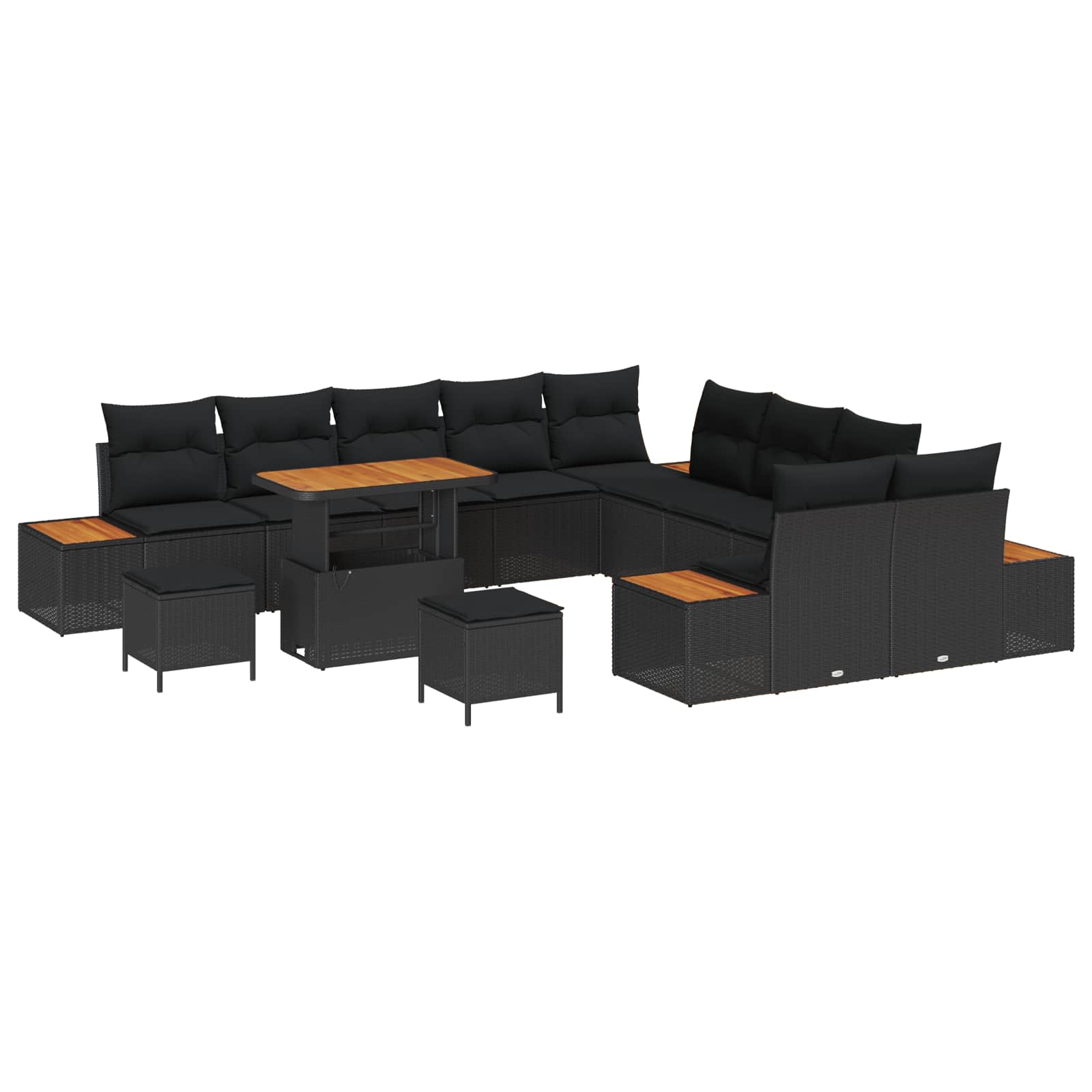 Sjedeća garnitura za vrt s jastukom 13 pcs Crna