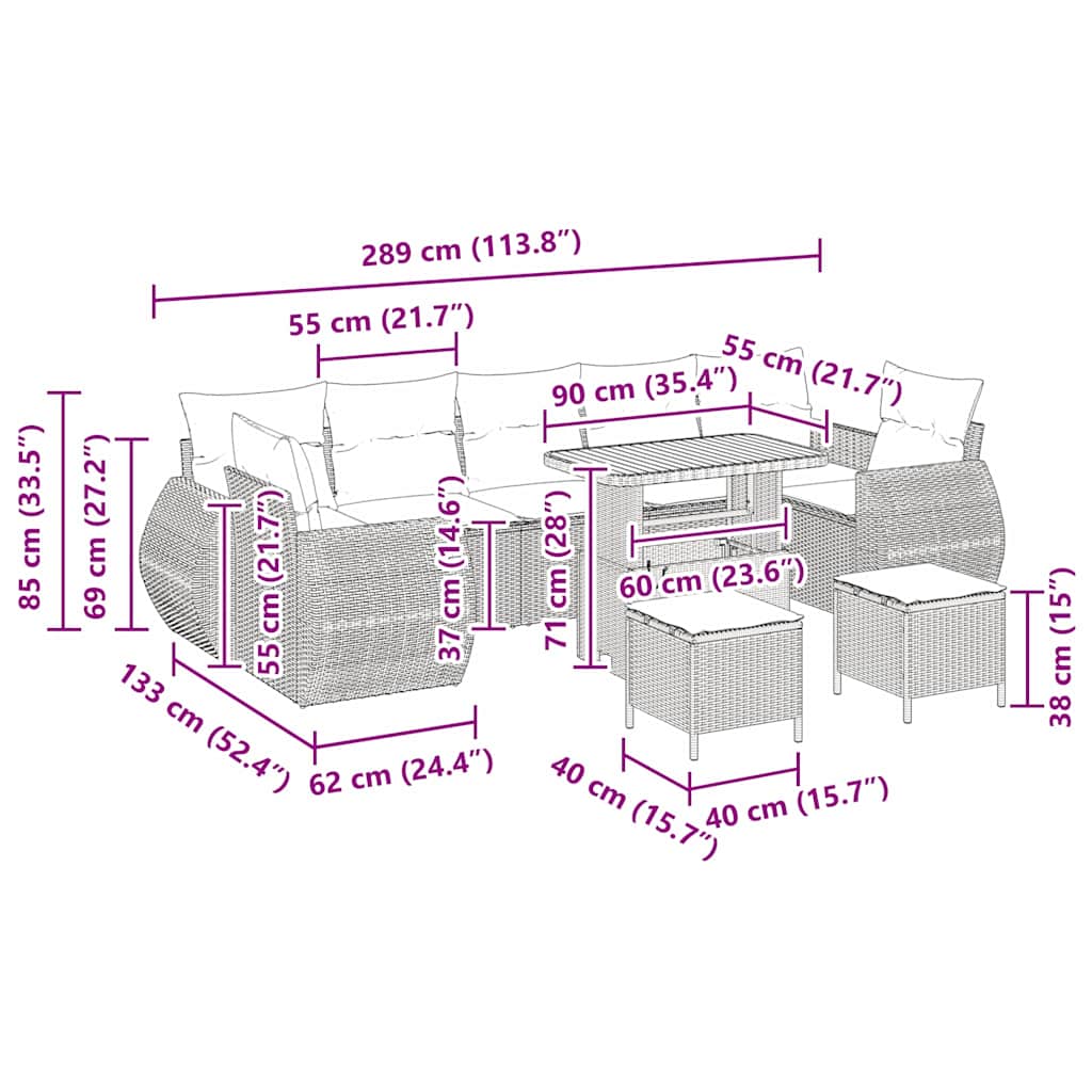 Sjedeća garnitura za vrt s jastukom 10 pcs bež i krem