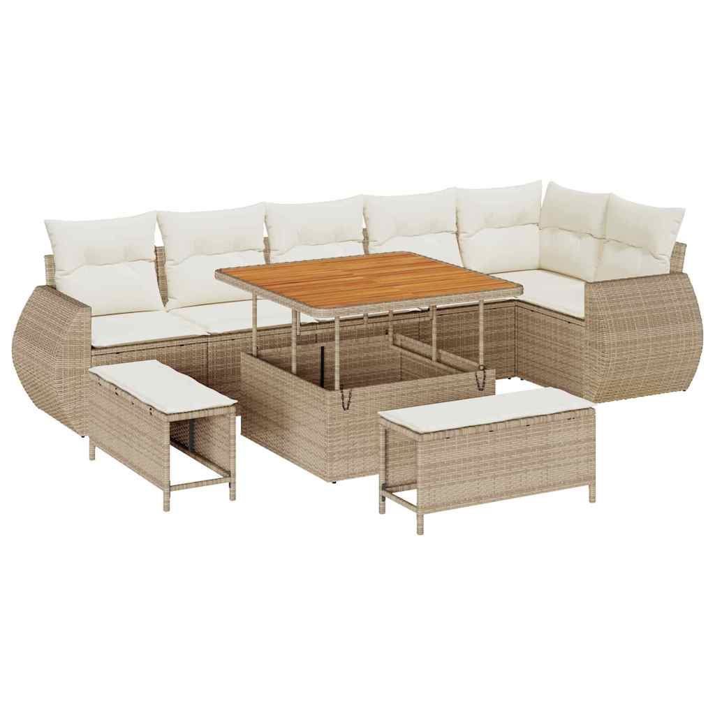 Sjedeća garnitura za vrt s jastukom s pohranom 9 pcs bež i krem