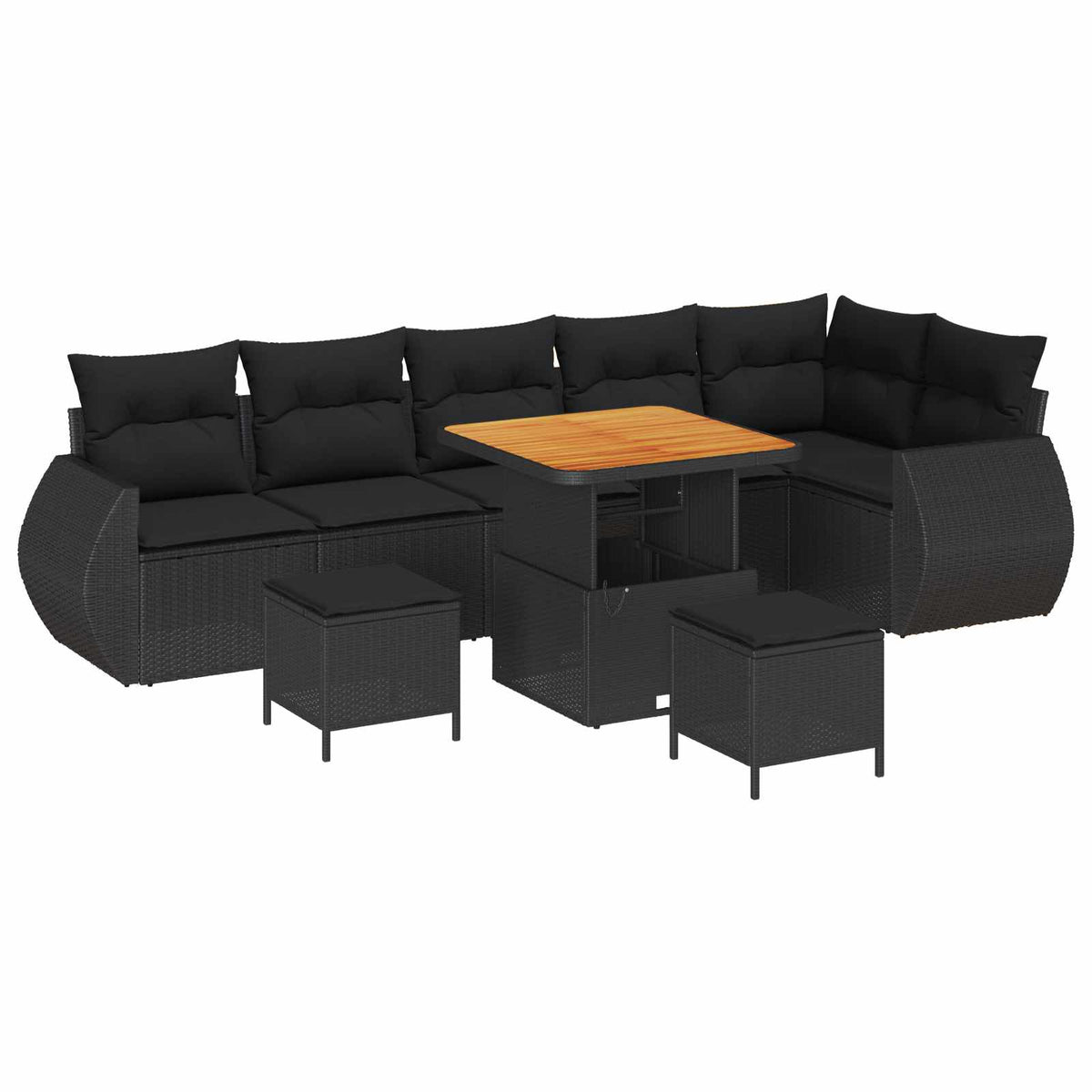 Sjedeća garnitura za vrt 9 kom. 9-Broj sjedala Crna Poli Ratan 292,5 x 127,5 x 85 cm