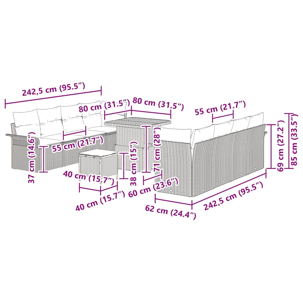 Sjedeća garnitura za vrt s jastukom Crna 80 x 80 x 71 cm