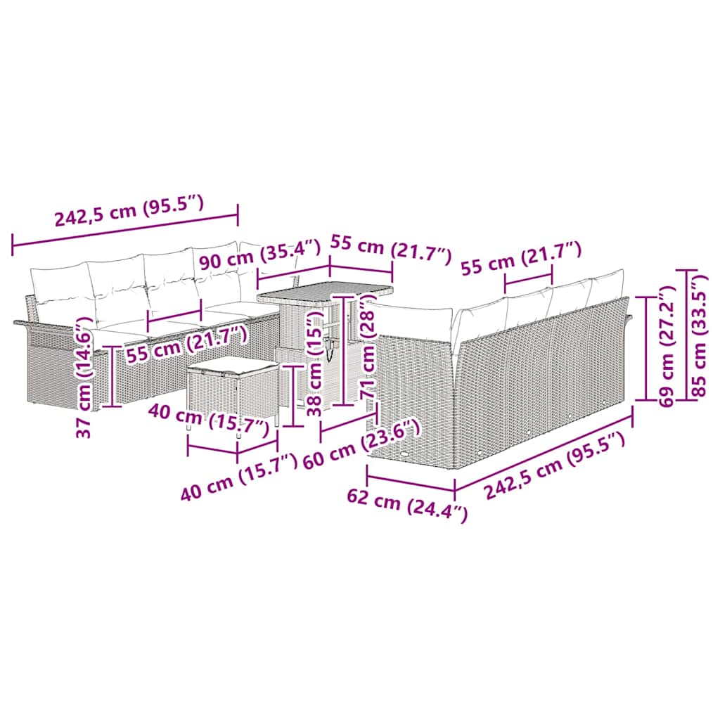 Sjedeća garnitura za vrt s jastukom Crna 90 x 55 x 71 cm