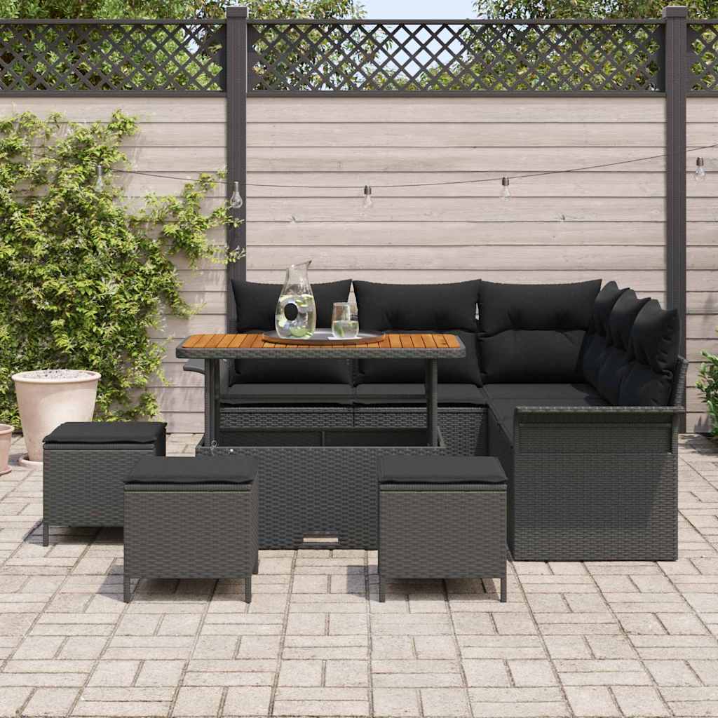 Sjedeća garnitura za vrt 9 kom. 8-Broj sjedala Crna 110 x 55 x 71 cm