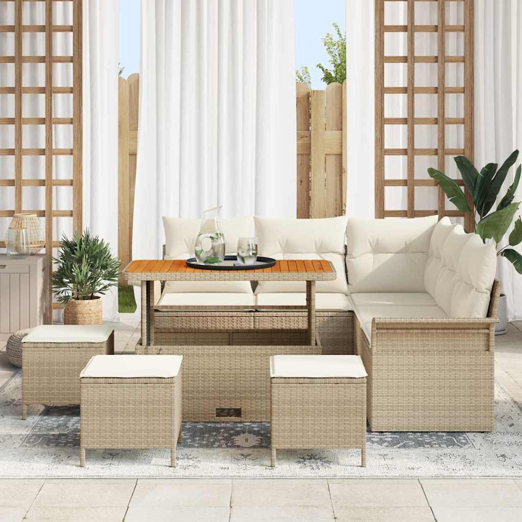 Sjedeća garnitura za vrt s jastukom 9 pcs Bež i krema
