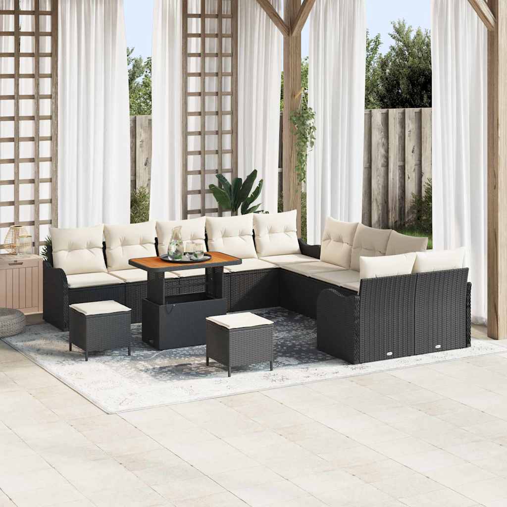 Sjedeća garnitura za vrt s jastukom 13 pcs Crna i Krema