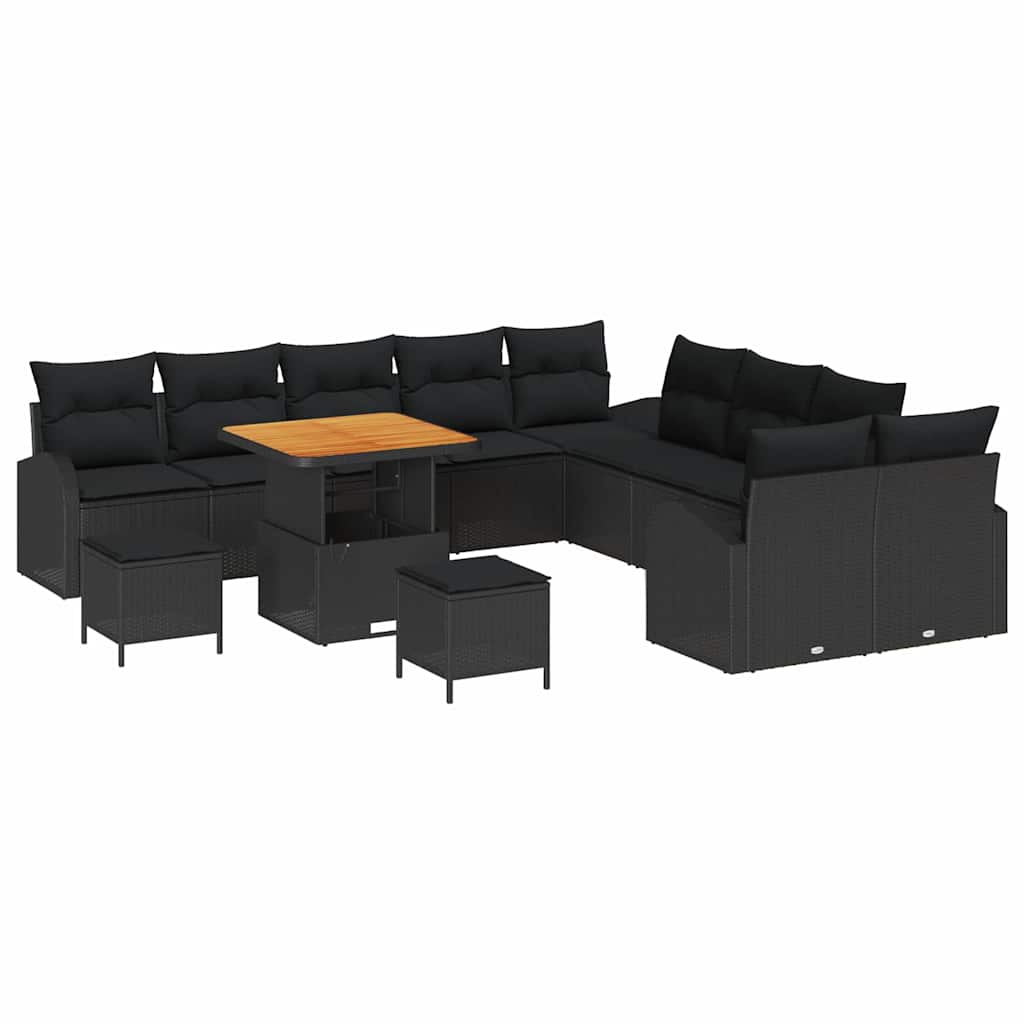 Sjedeća garnitura za vrt s jastukom s pohranom 13 pcs Crna