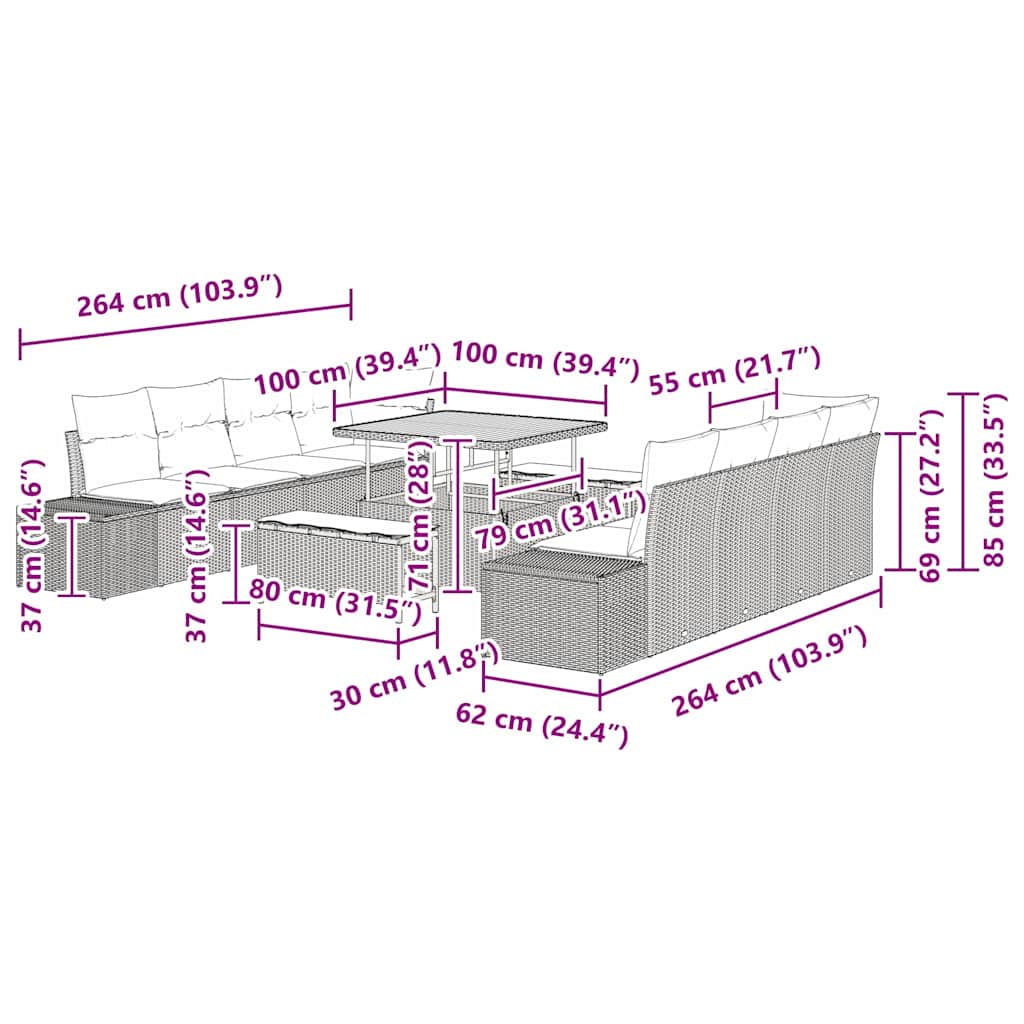 Sjedeća garnitura za vrt Crna 100 x 100 x 71 cm Poli ratan