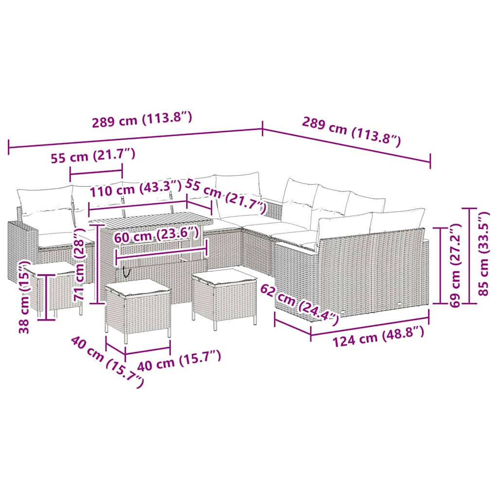 Sjedeća garnitura za vrt 18 pcs Crna i Krema poliratan