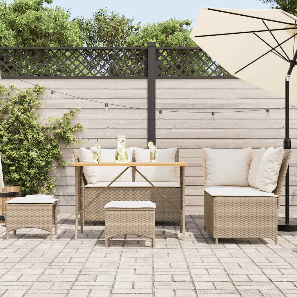 5-dijelni vrtni set sofa s jastucima bež od poliratana