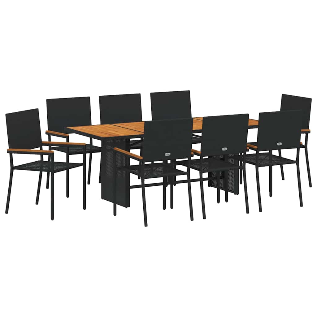 Vrtni set za objed 9 kom. Crna poliratan 190 x 80 x 75 cm