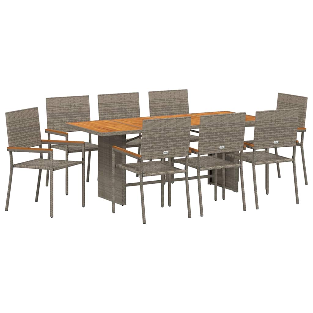 Vrtni set za objed 9 kom. Siva poliratan 190 x 80 x 75 cm