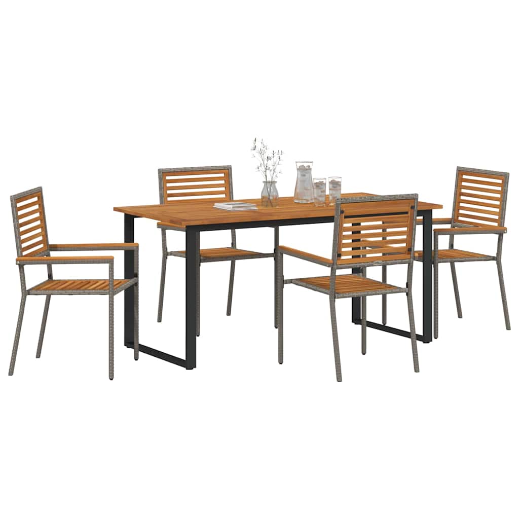 Vrtni set za objed 5 pcs Siva Čvrsto drvo akacije