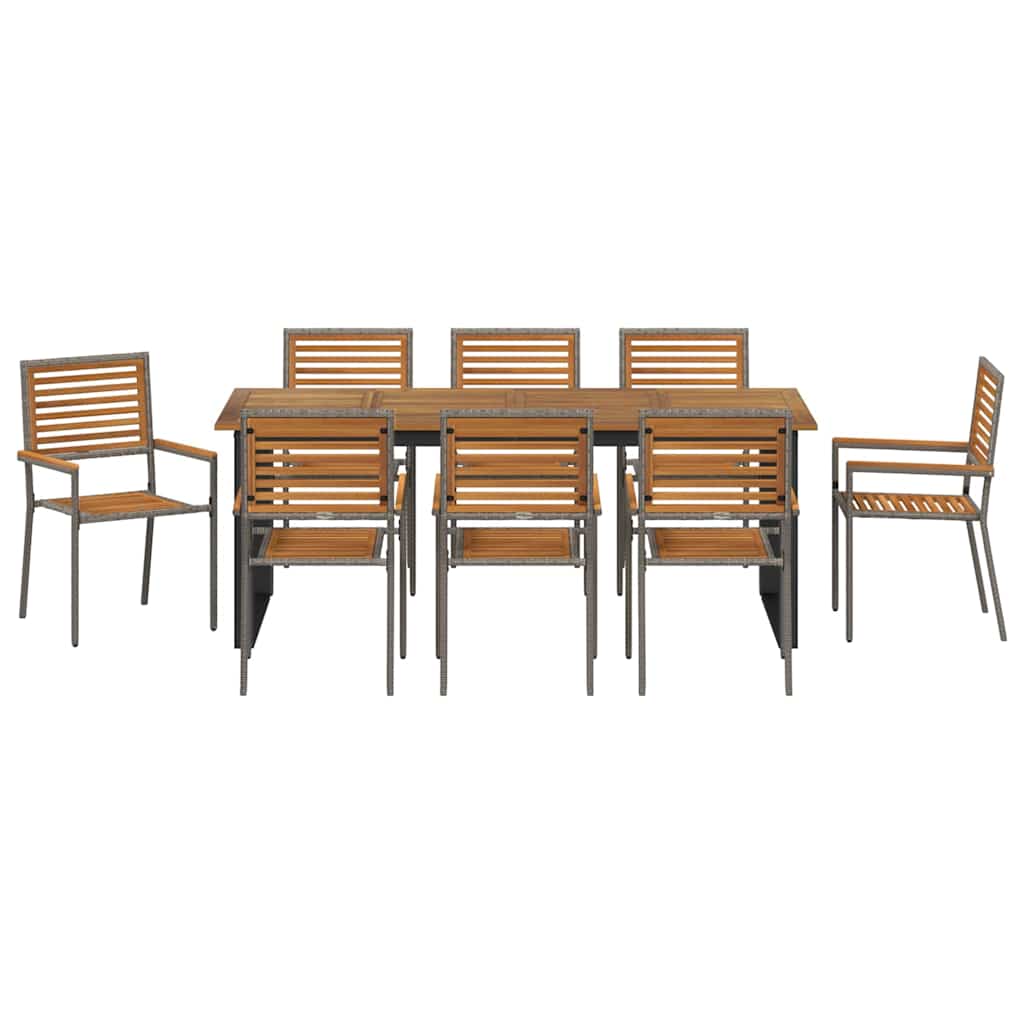 Vrtni set za objed 9 pcs Siva Čvrsto drvo akacije