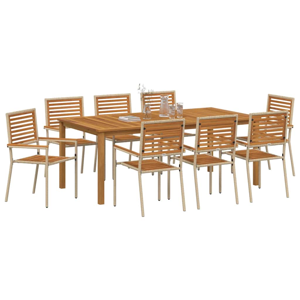 Vrtni set za objed 9 pcs Bež Čvrsto drvo akacije