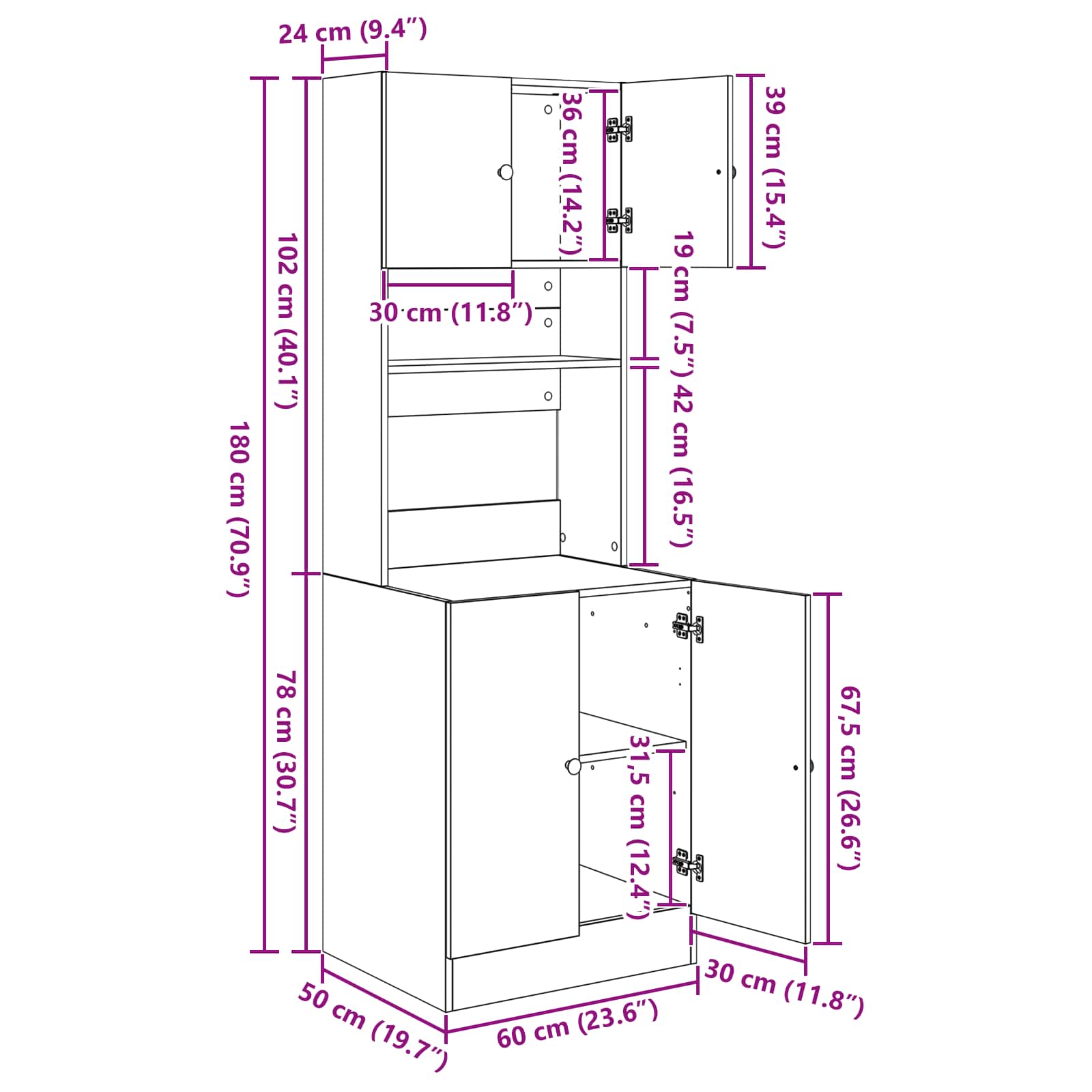 Kuhinjski bufet 2 pcs Umjetnički hrast 60 x 50 x 180 cm