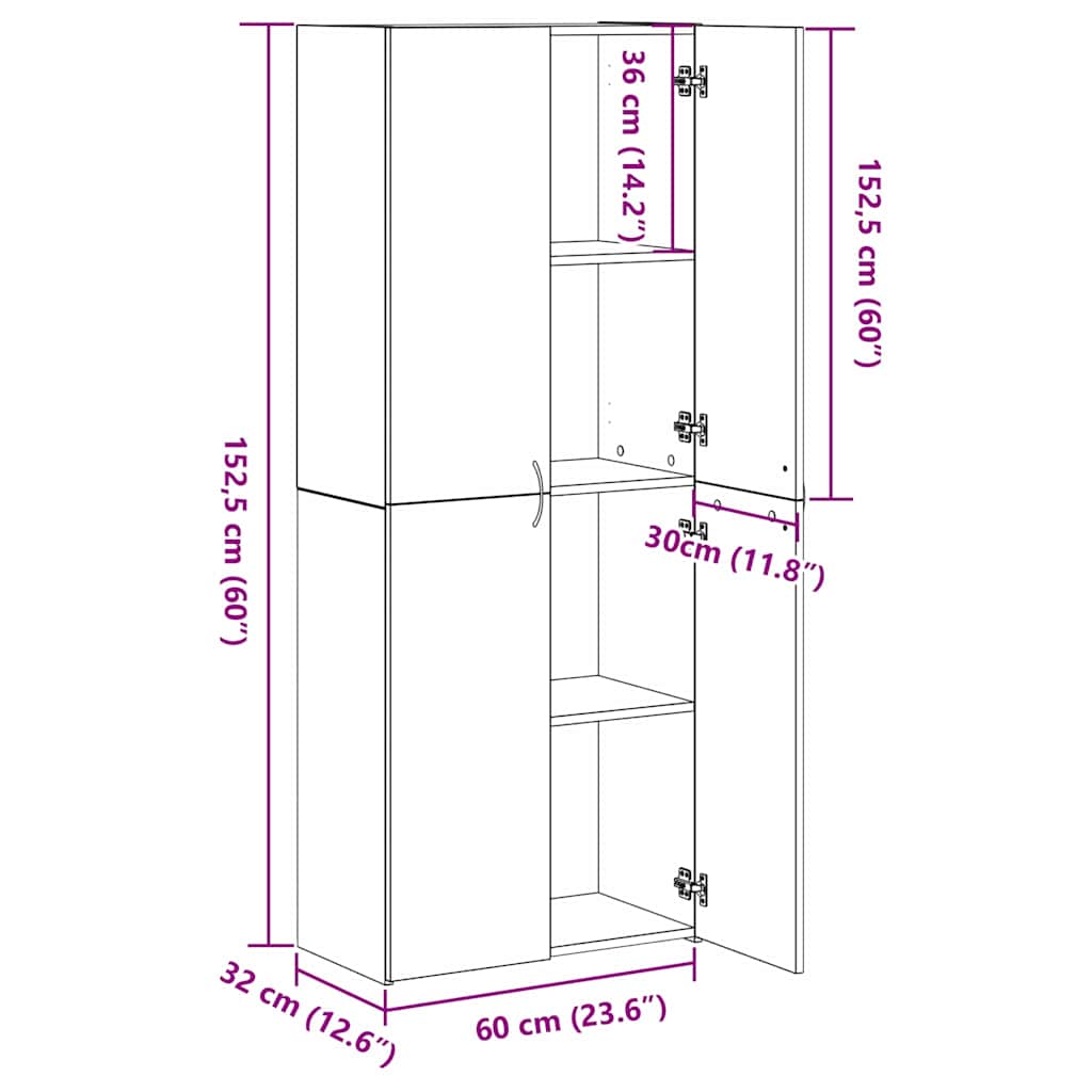 Uredski ormar Crni hrast 60 x 32 x 152,5 cm Konstruirano drvo
