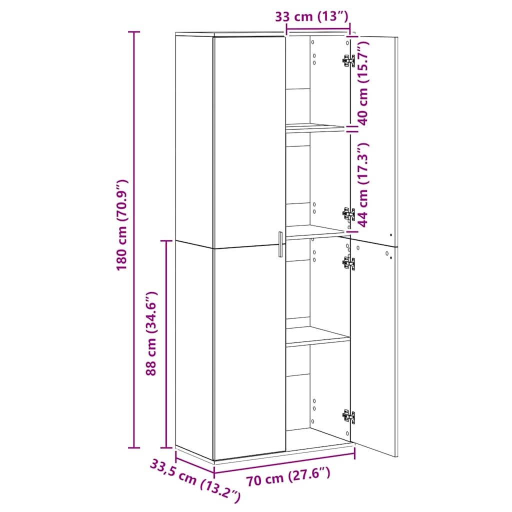 Highboard Staro drvo 70 x 33.5 x 180 cm Konstruirano drvo