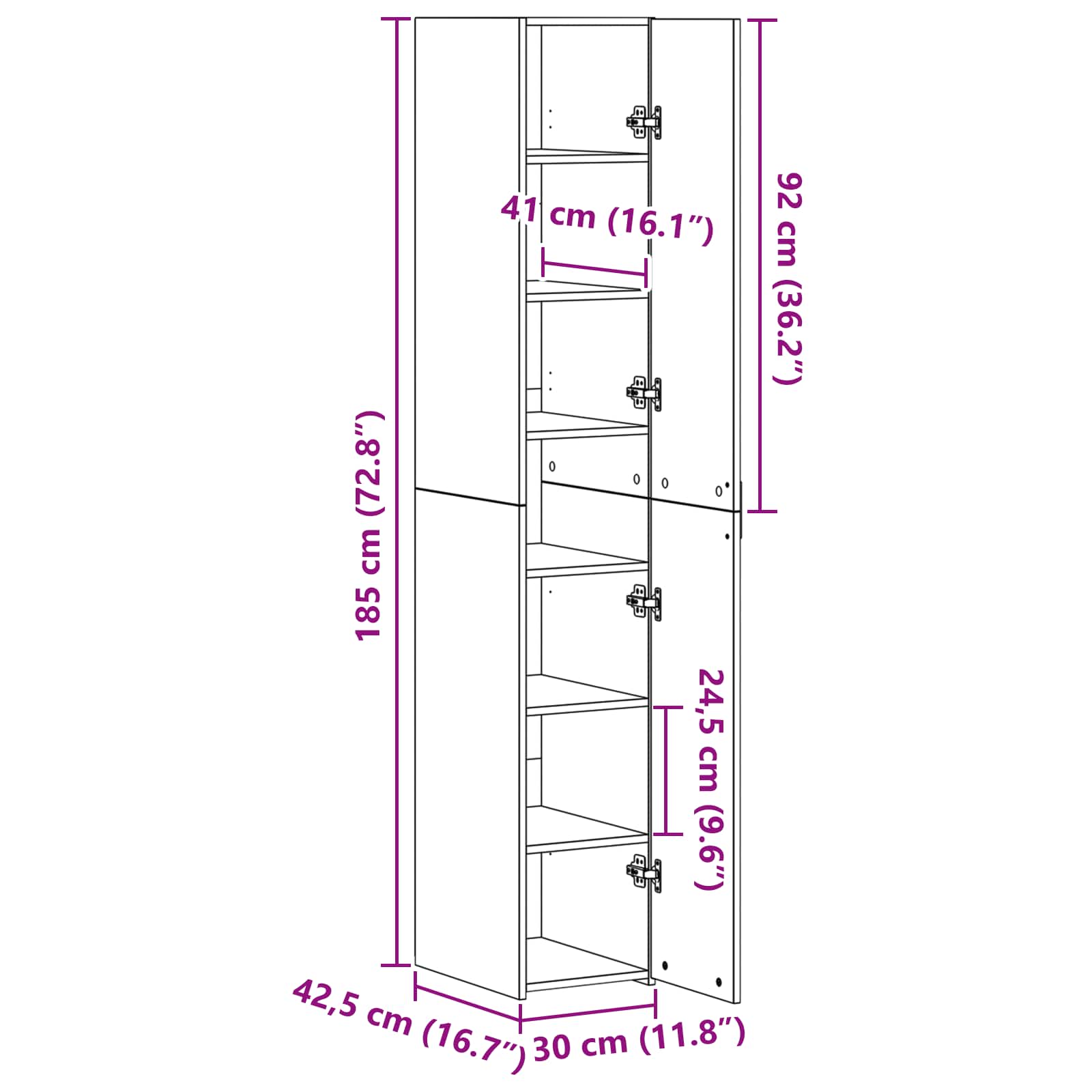 Highboard 2 pcs Staro drvo 30 x 42,5 x 185 cm