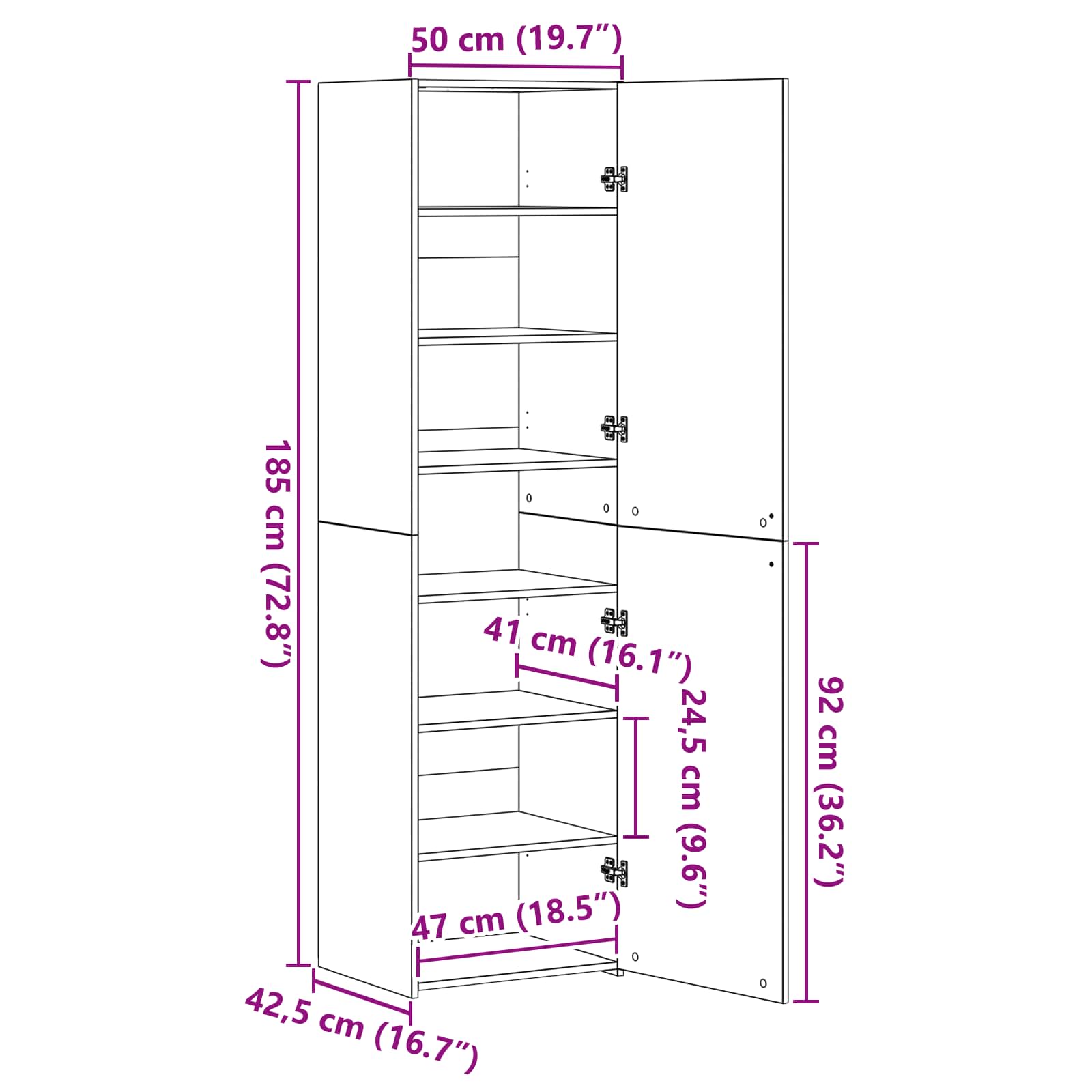 Highboard 2 pcs Umjetnički hrast 50 x 42,5 x 185 cm