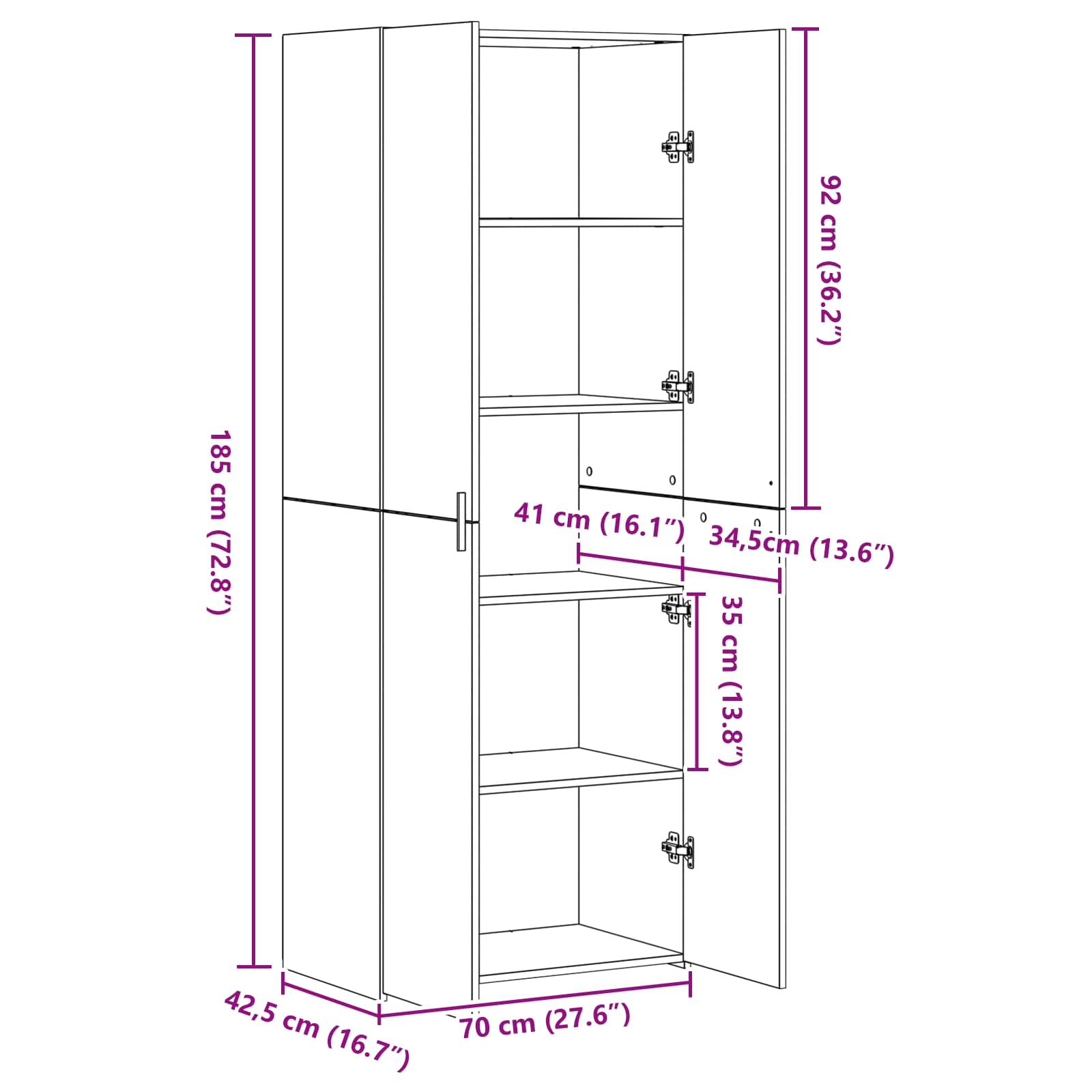 Highboard 2 pcs Staro drvo 70 x 42,5 x 185 cm