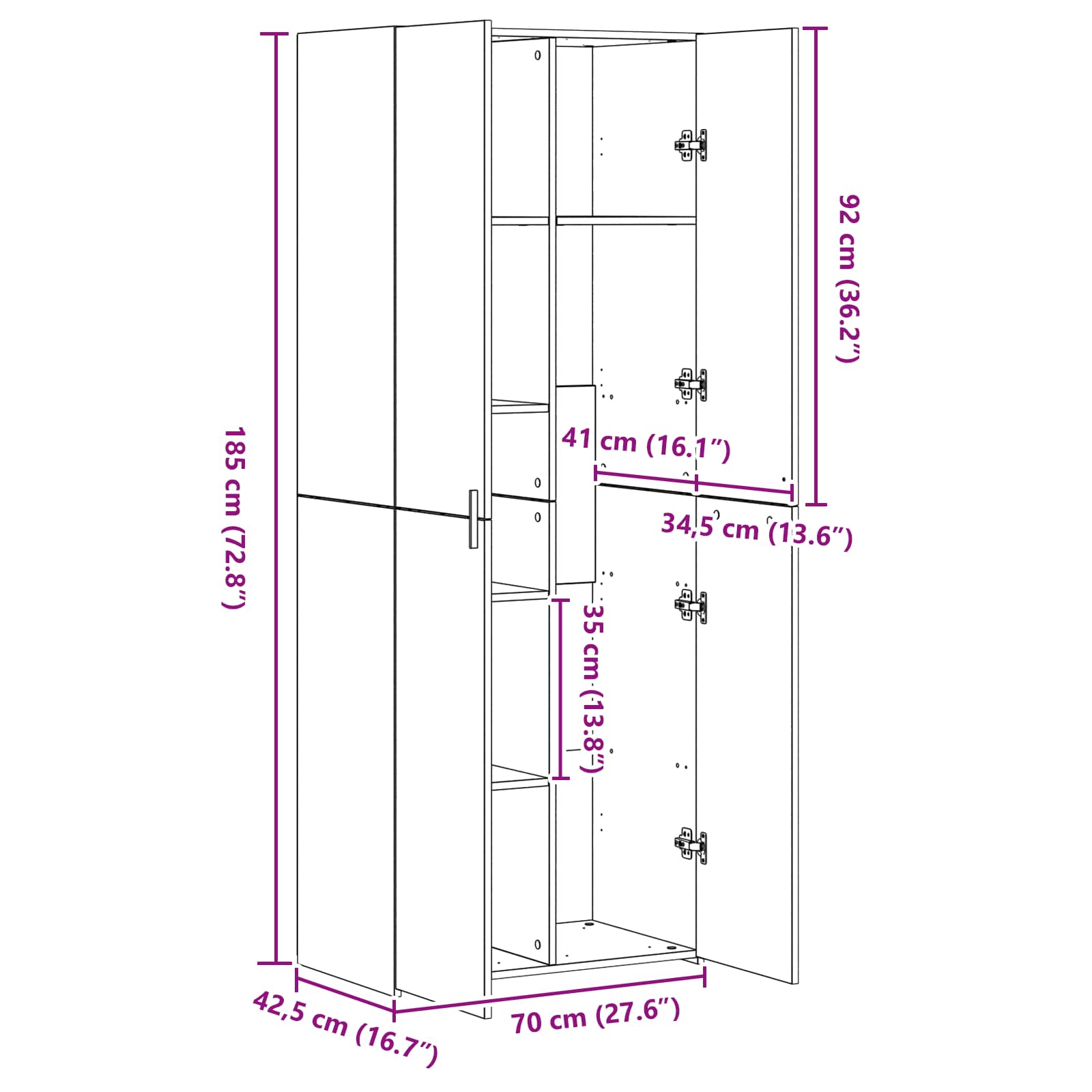 Highboard 2 pcs Staro drvo 70 x 42,5 x 185 cm