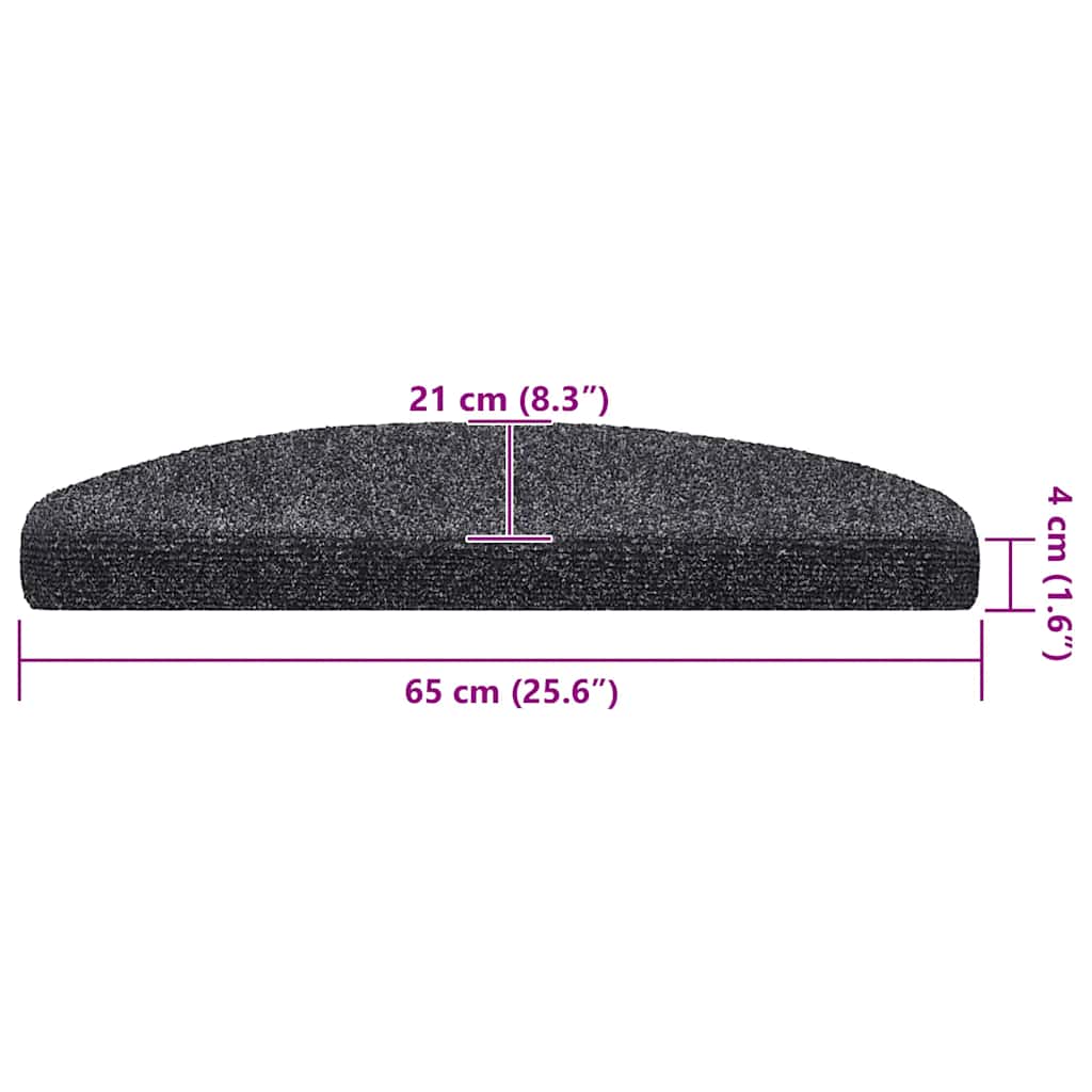 Prostirke za stepenice, samoljepljive, 20 kom., 65x21x4 cm, tamno sive, poluokrugle, velike