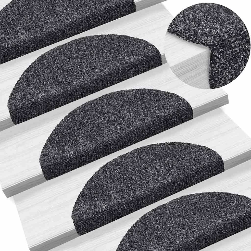 Prostirke za stepenice, samoljepljive, 30 kom., 65x21x4 cm, tamno sive, poluokrugle, velike