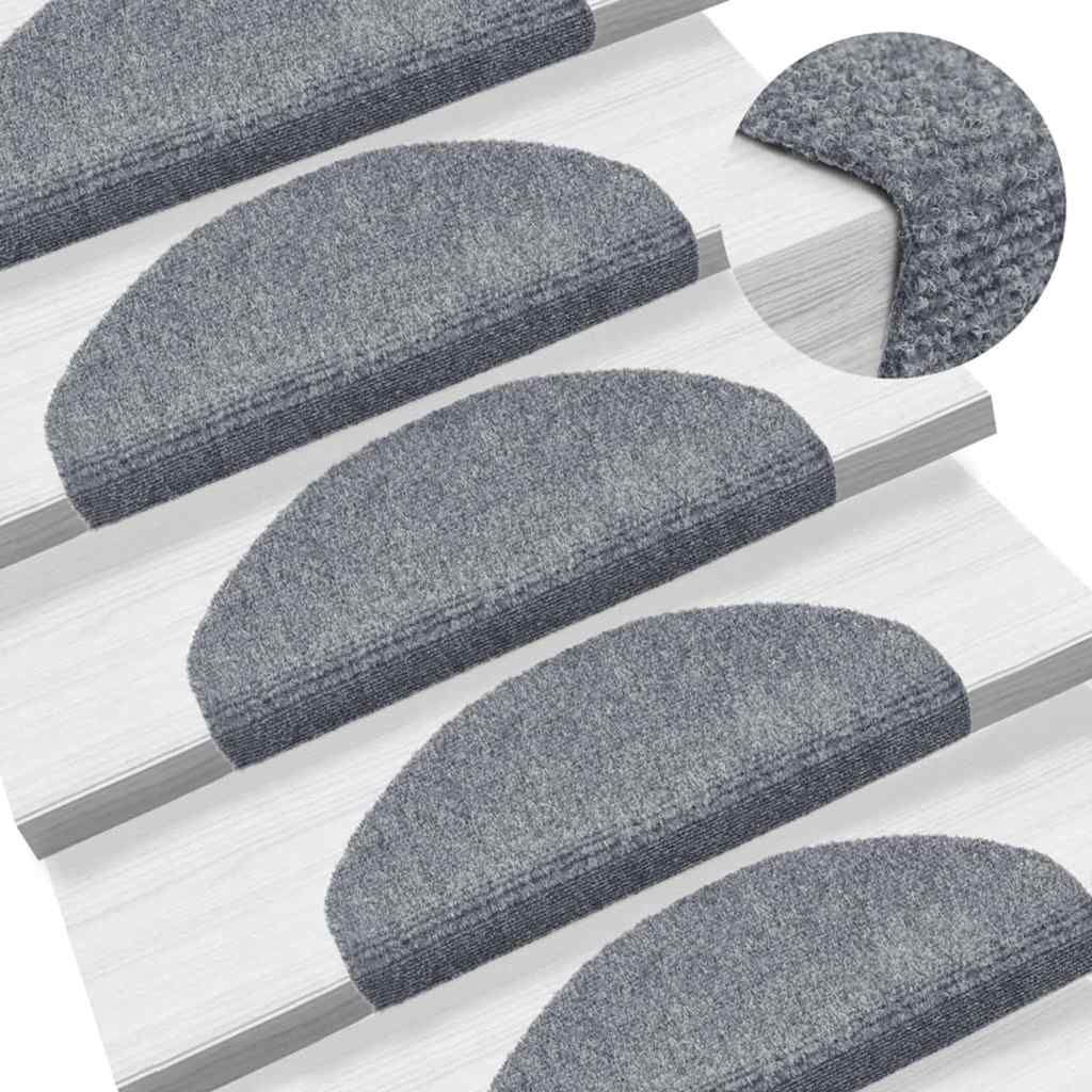 Prostirke za stepenice, samoljepljive, 30 kom., 65x21x4 cm, svijetlo sive, poluokrugle, velike