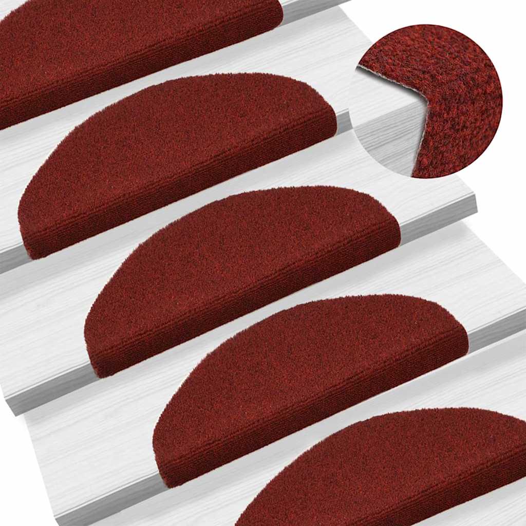 Prostirke za stepenice, samoljepljive, 30 kom, 65x21x4 cm, bordo crvene, poluokrugle, velike
