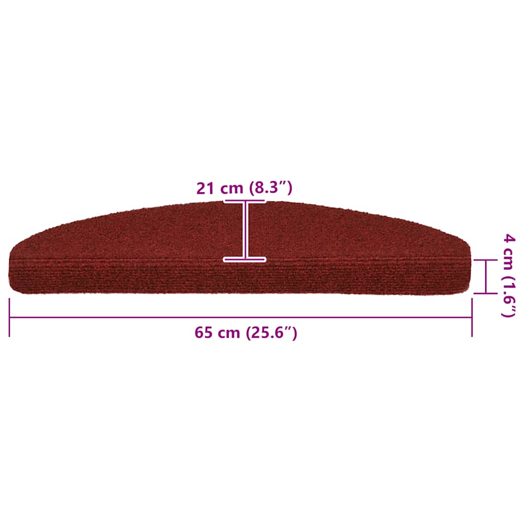 Prostirke za stepenice, samoljepljive, 30 kom, 65x21x4 cm, bordo crvene, poluokrugle, velike