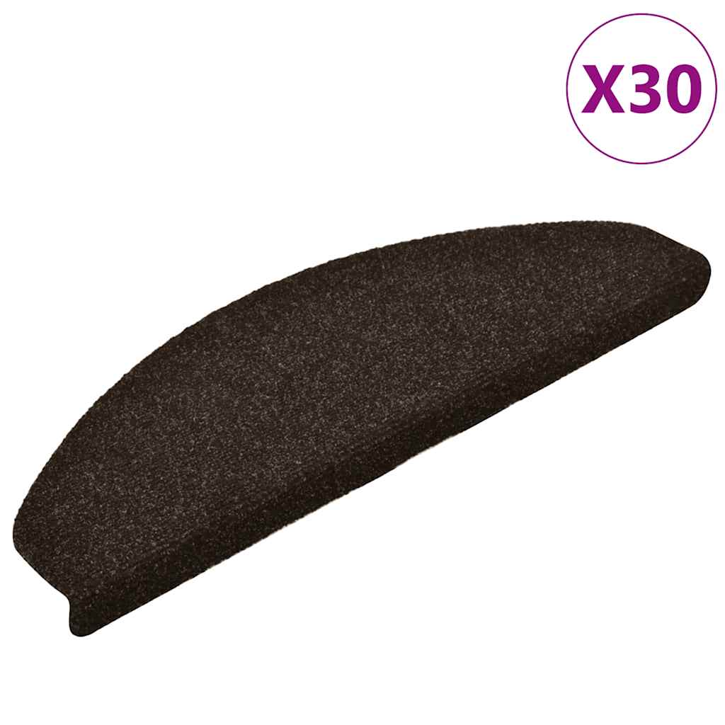 Prostirke za stepenice, samoljepljive, 30 kom., 65x21x4 cm, tamnosmeđe, poluokrugle, velike