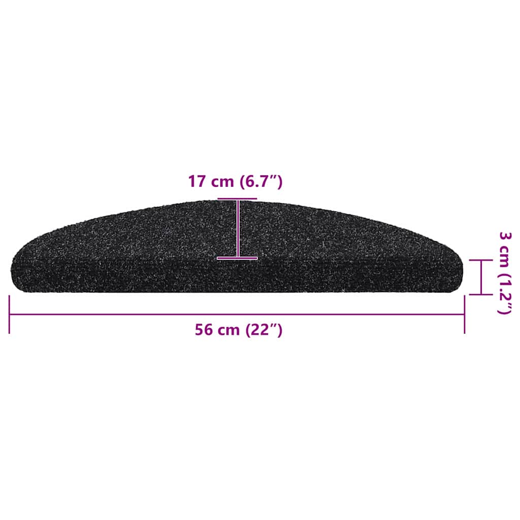 Prostirke za stepenice samoljepljive 30 kom 56x17x3 cm crne poluokrugle