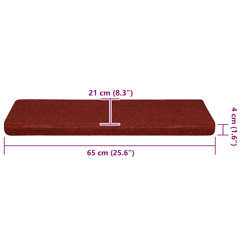 Prostirke za stepenice, samoljepljive, 30 kom, 65x21x4 cm, bordo crvene, pravokutni rub