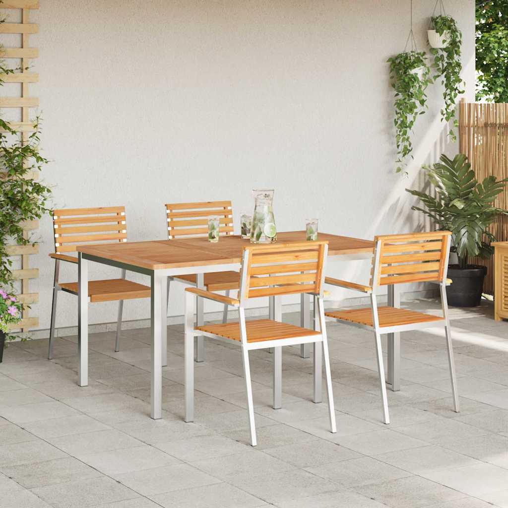 Vrtni set za objed 5 pcs Masivni teak drvo i nehrđajući čelik