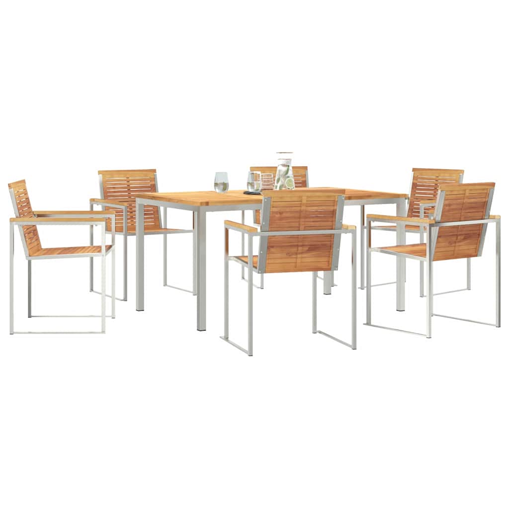 Vrtni set za objed 7 pcs Masivni teak drvo i nehrđajući čelik