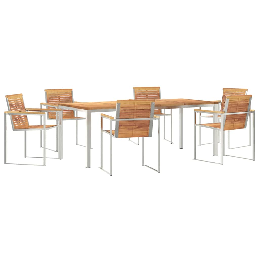 Vrtni set za objed 7 pcs Masivni teak drvo i nehrđajući čelik