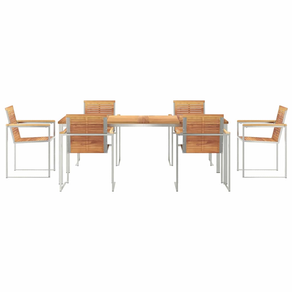 Vrtni set za objed 7 pcs Masivni teak drvo i nehrđajući čelik