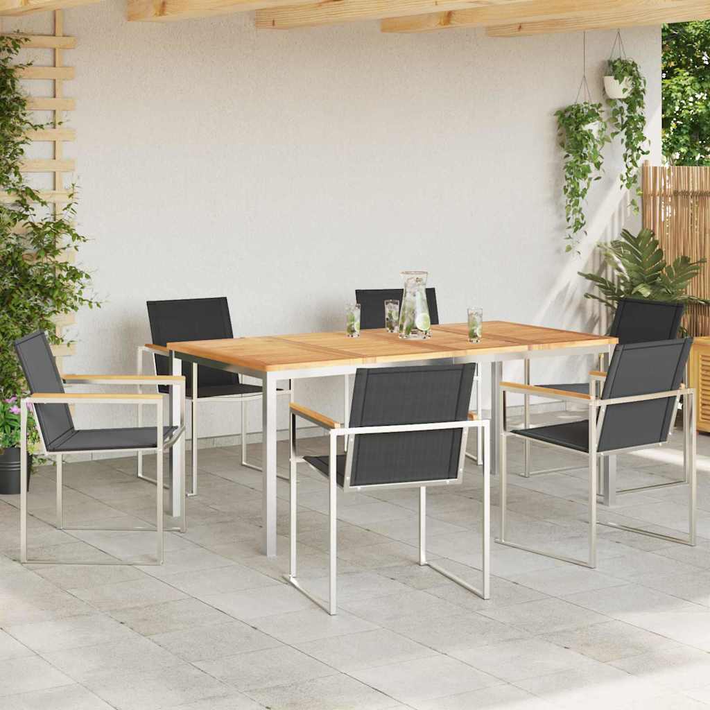 Vrtni set za objed 7 pcs Masivni teak drvo i nehrđajući čelik