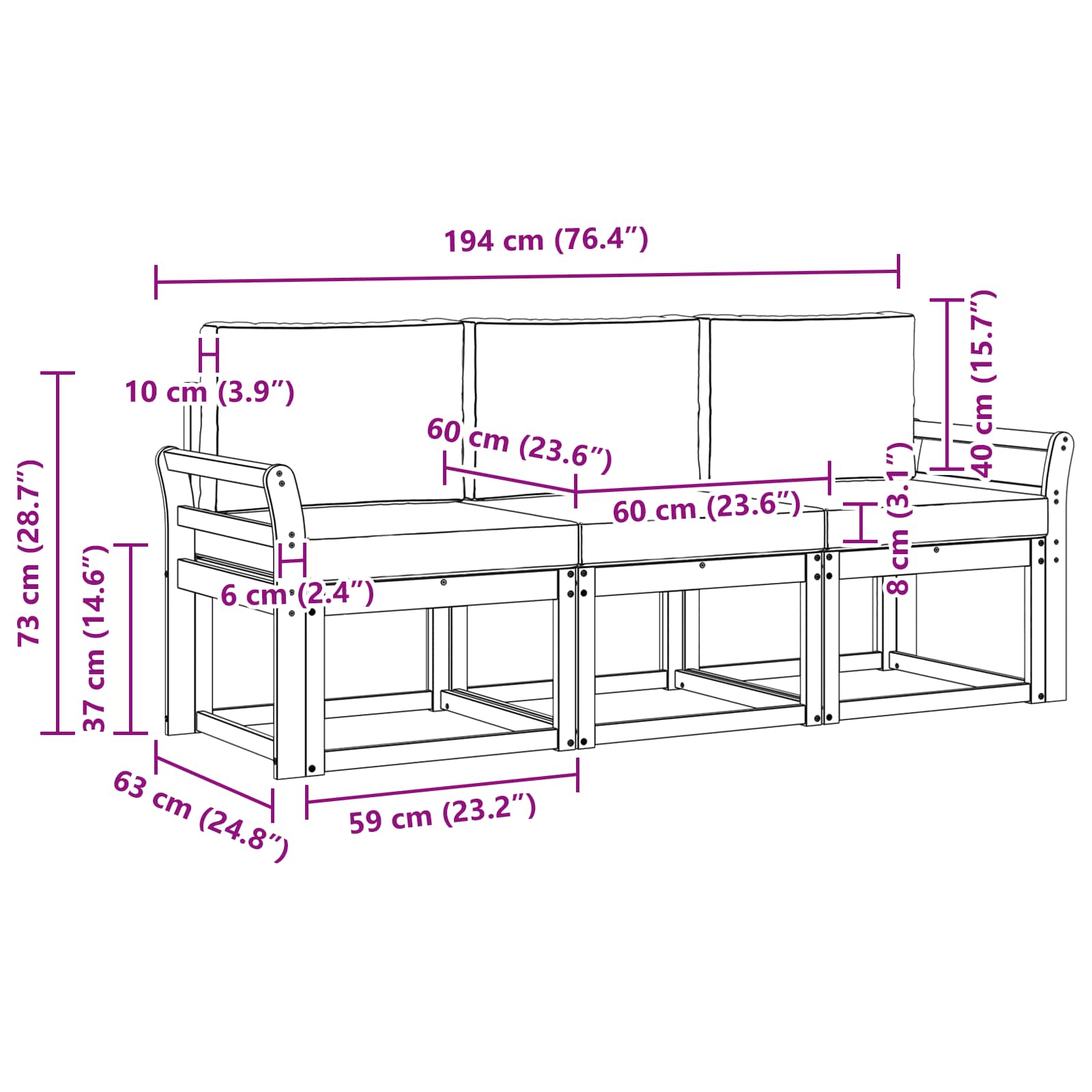 Set vanjskih sofa s jastukom 3 pcs Prirodna i bež