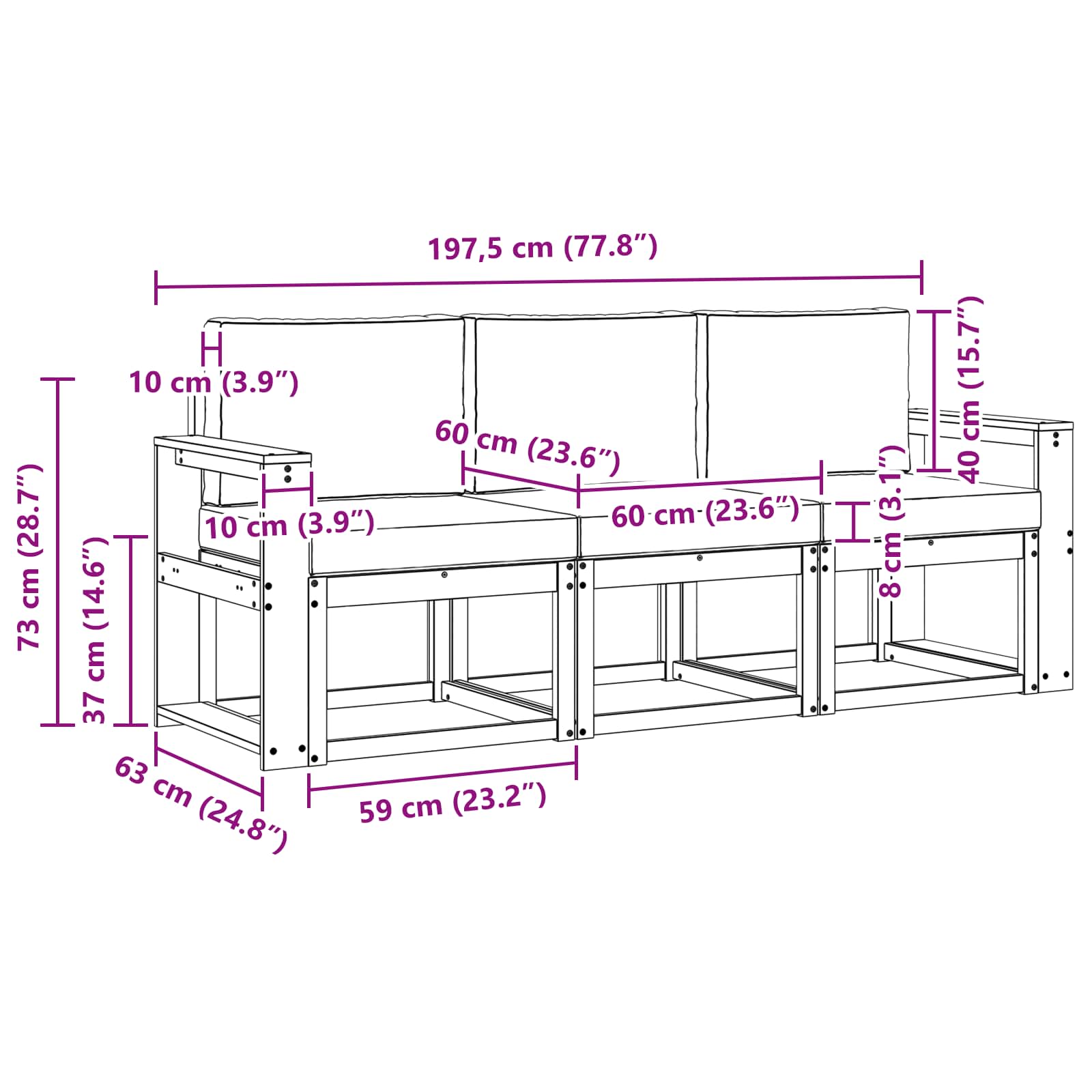 Set vanjskih sofa s jastukom 3 pcs Prirodna i krem