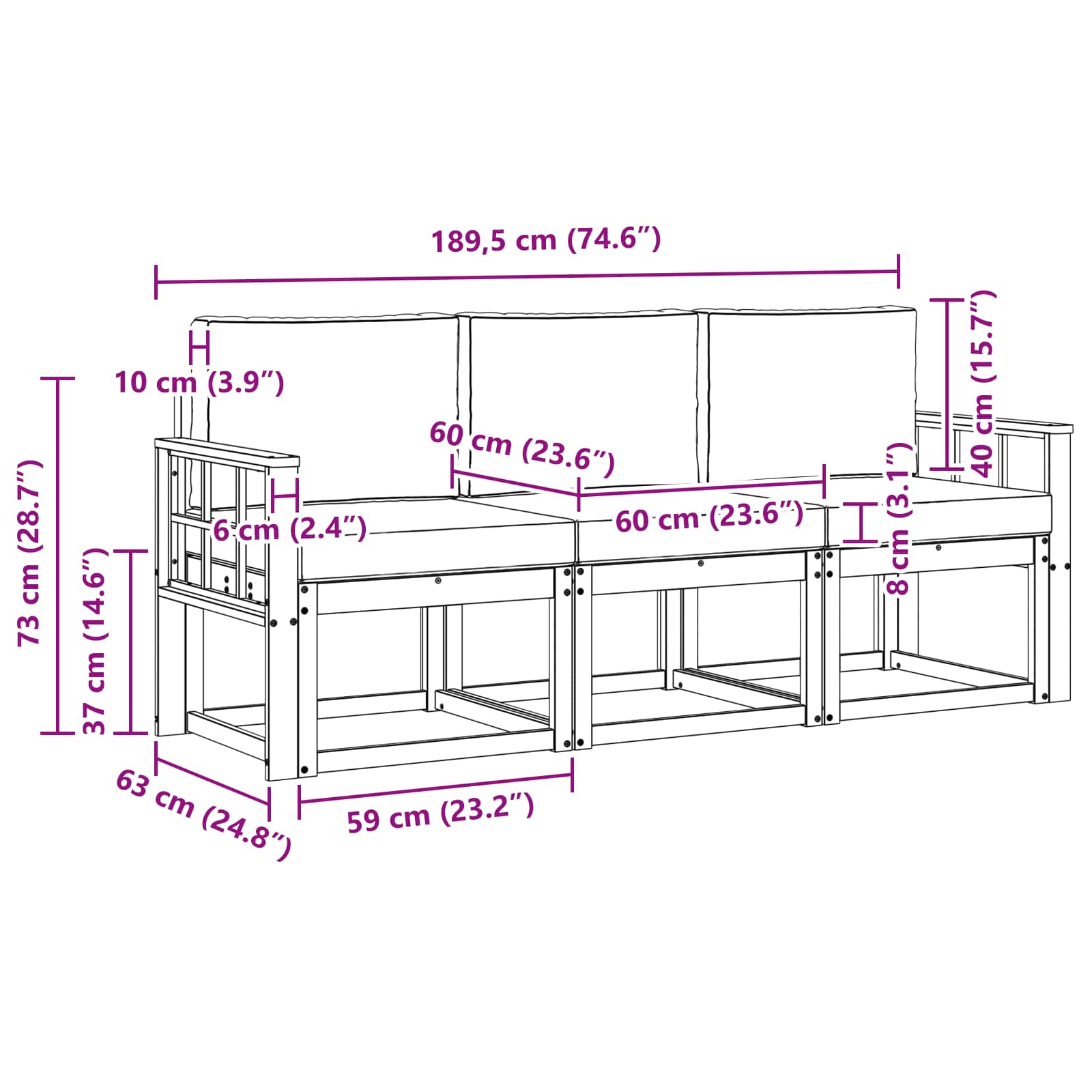 Set vanjskih sofa s jastukom 3 pcs Prirodna i krem