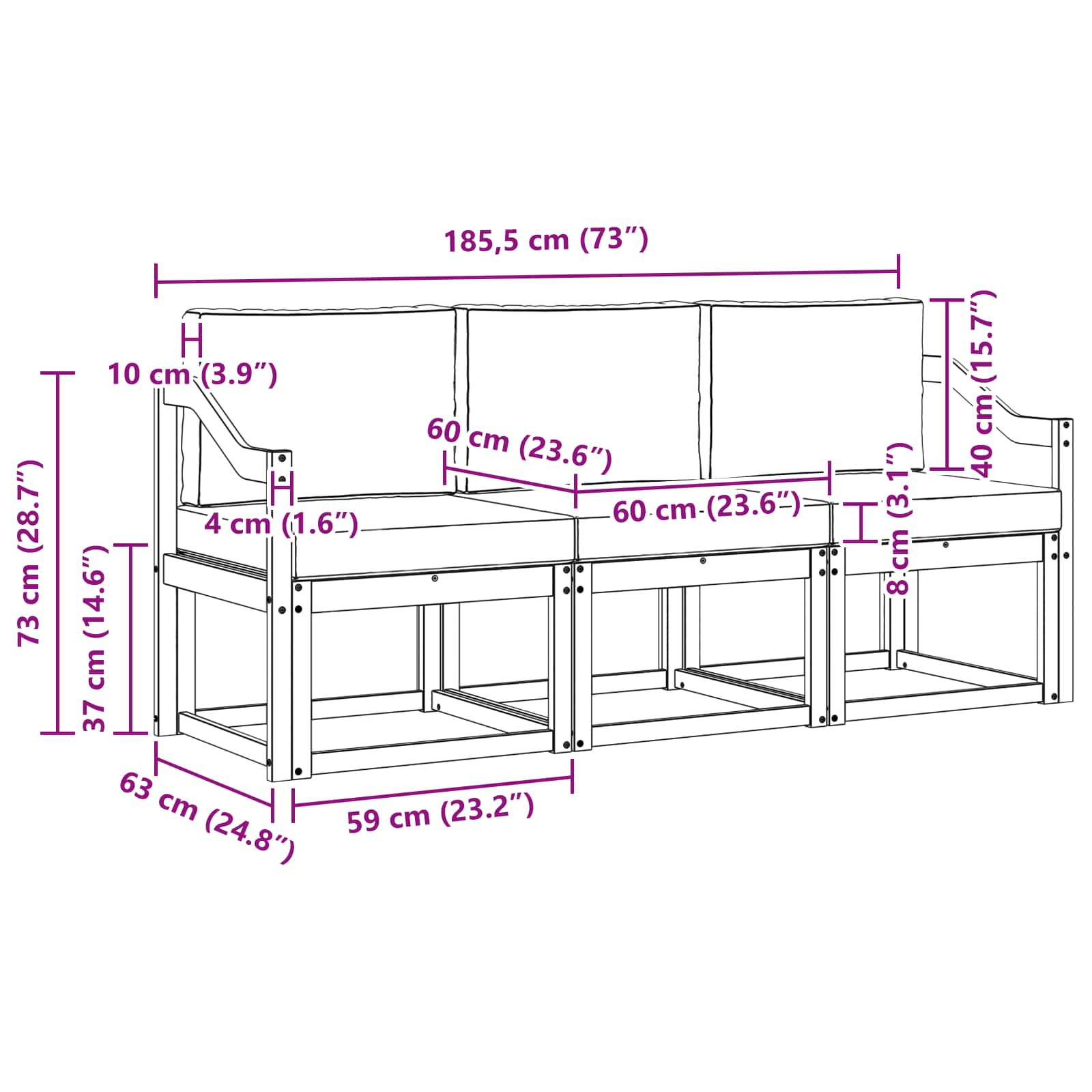 Set vanjskih sofa s jastukom 3 pcs Prirodna i bež