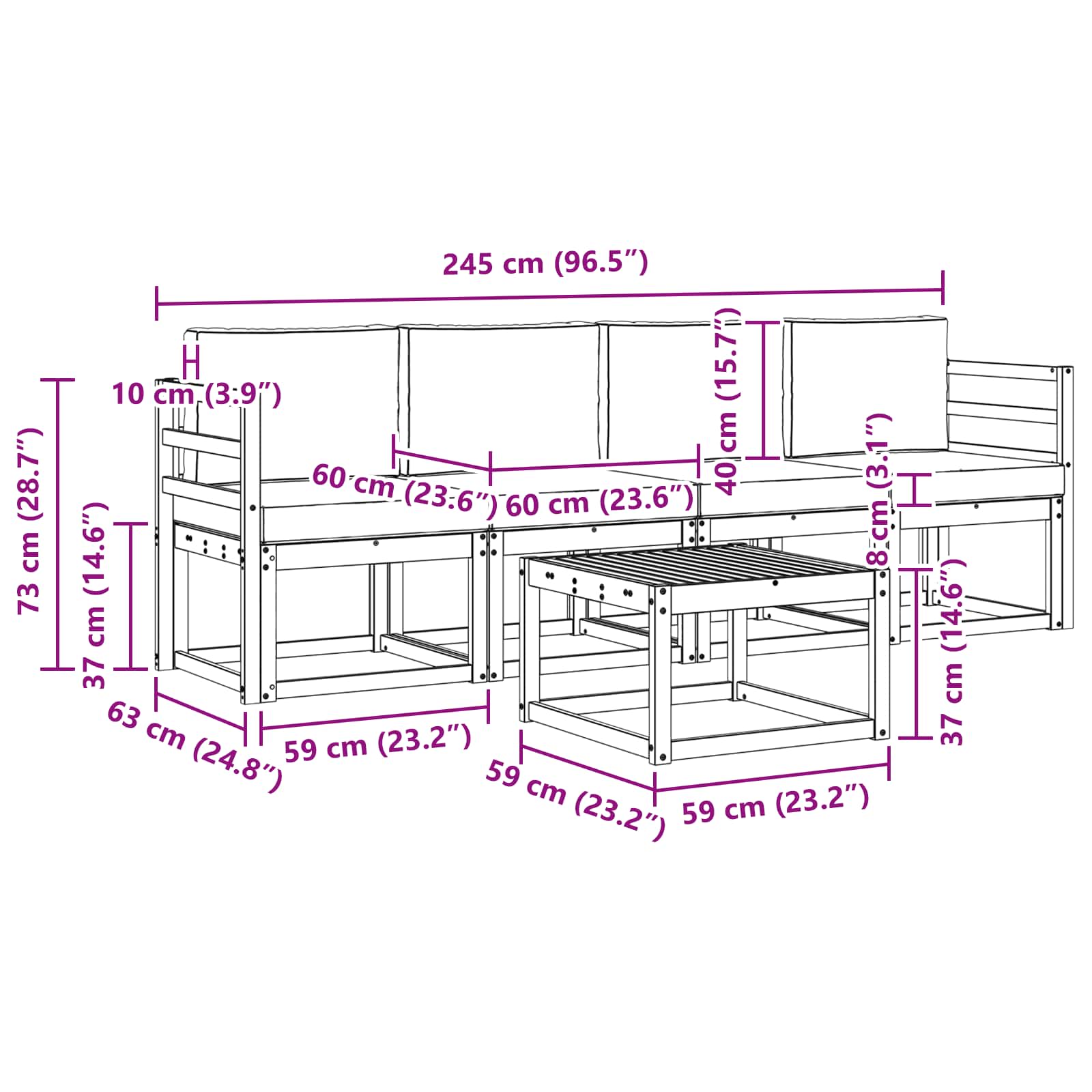 Set vanjskih sofa s jastukom 5 pcs Prirodna i bež