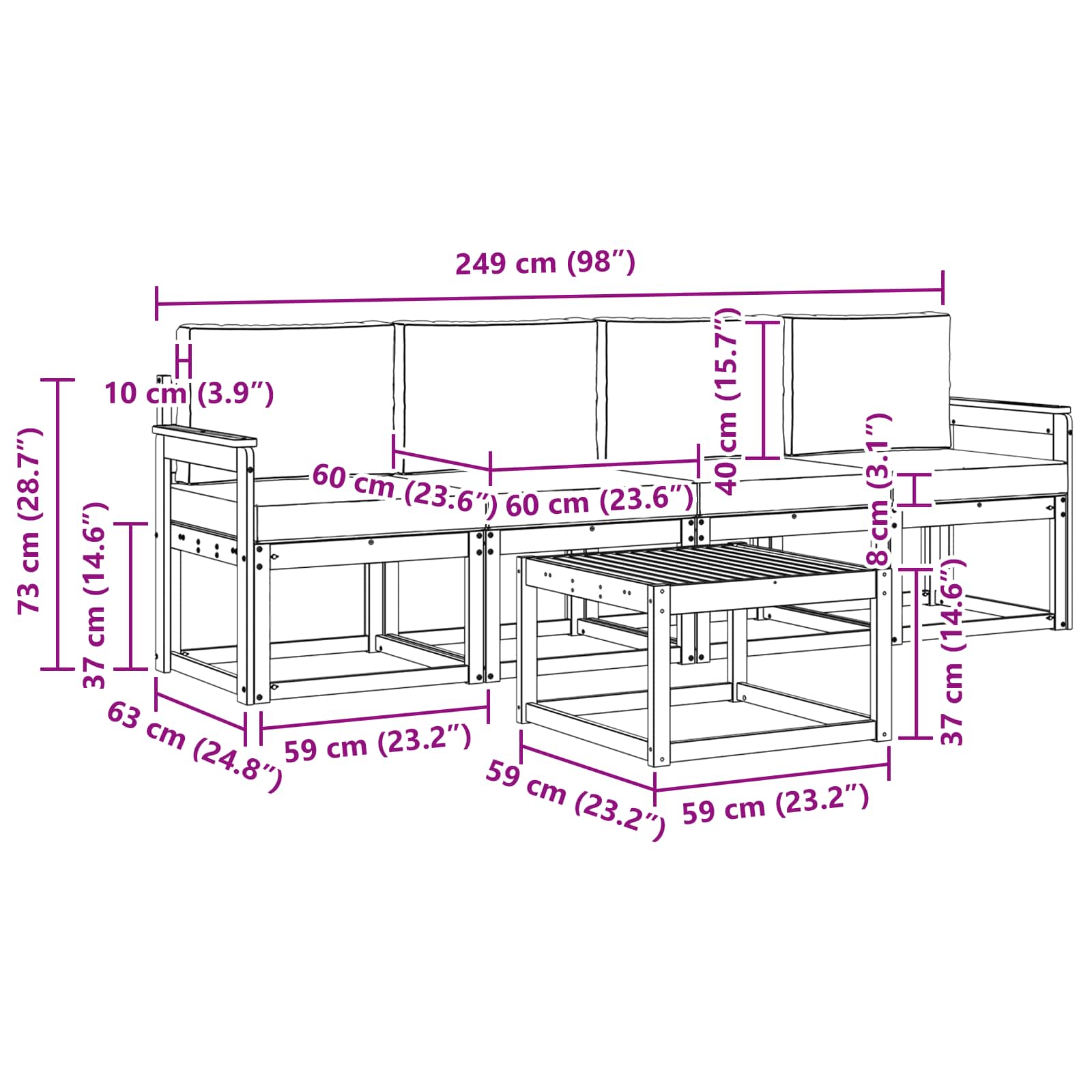 Set vanjskih sofa s jastukom 5 pcs Prirodna i antracit