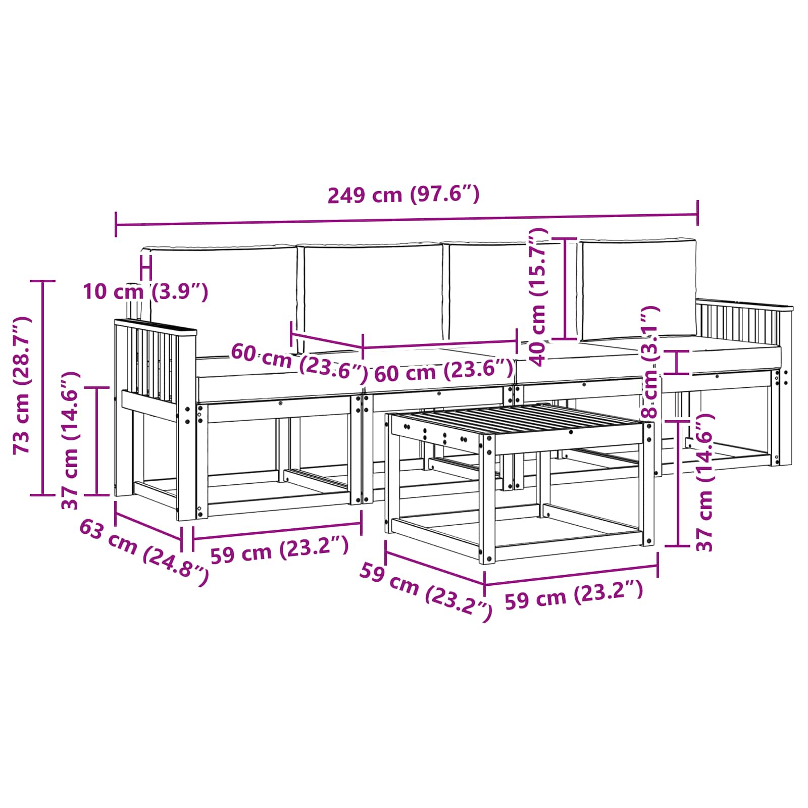 Set vanjskih sofa s jastukom 5 pcs Prirodna i antracit