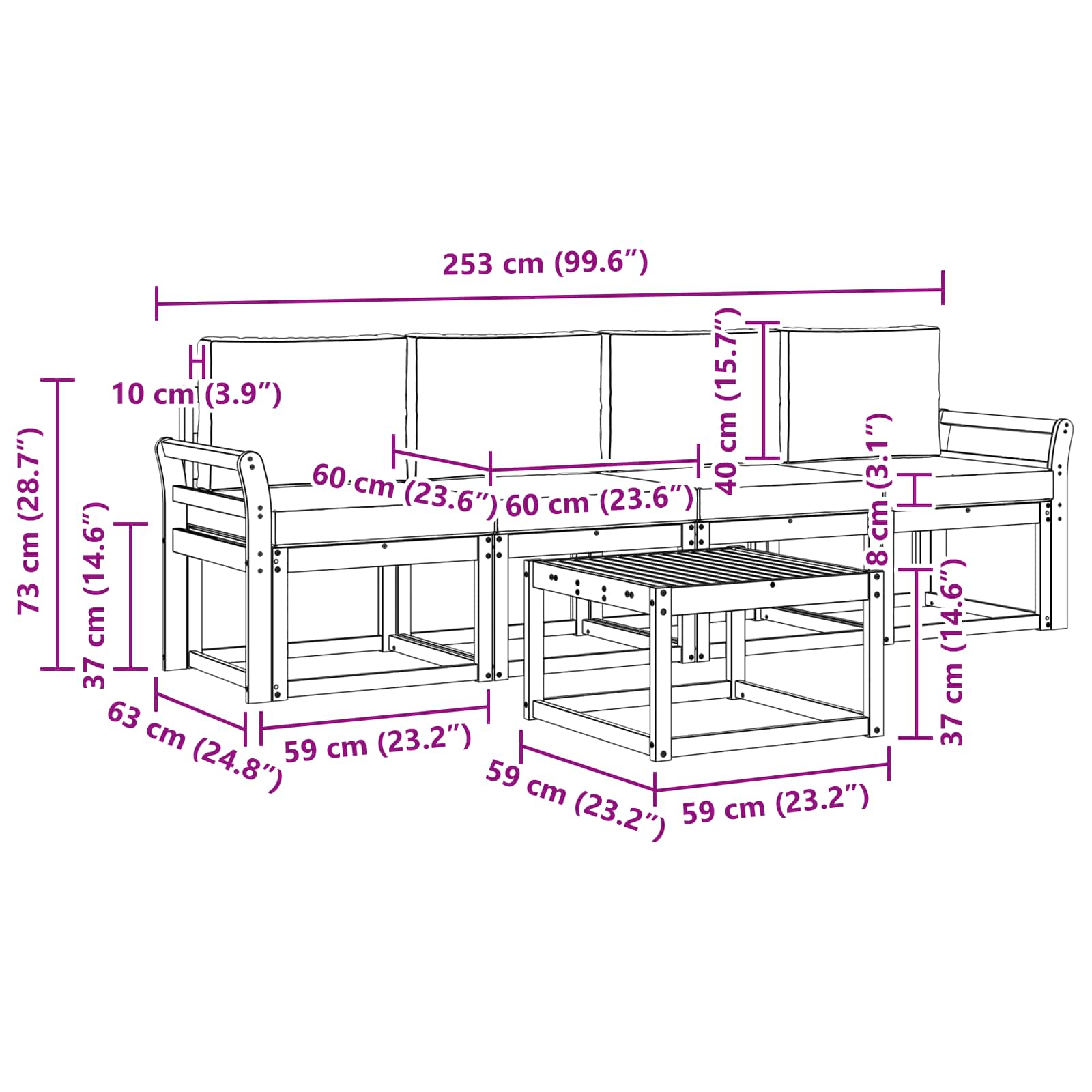 Set vanjskih sofa s jastukom 5 pcs Prirodna i bež