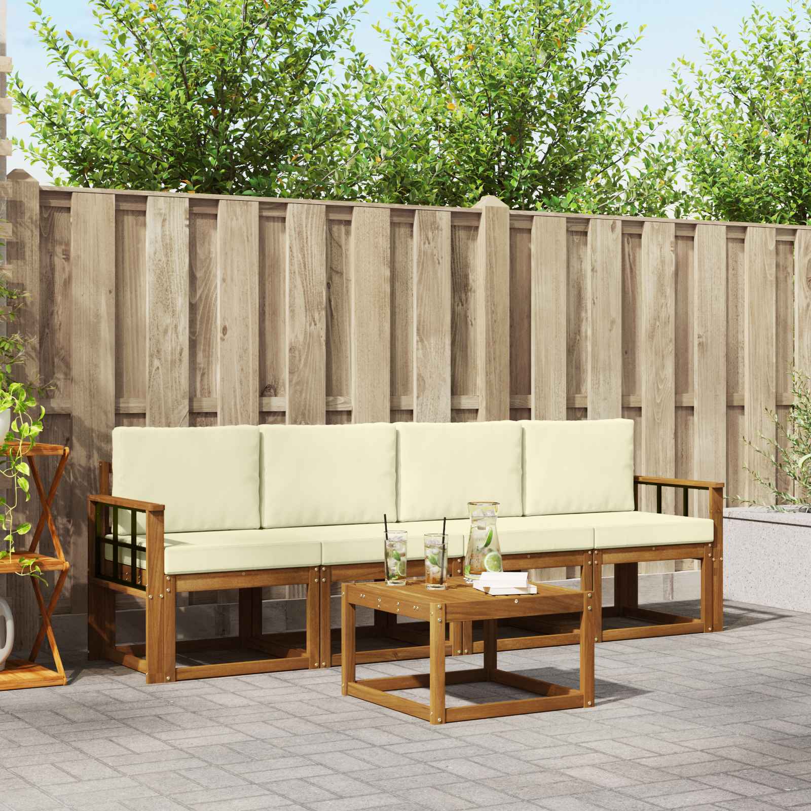 Set vanjskih sofa s jastukom 5 pcs Prirodna i krem