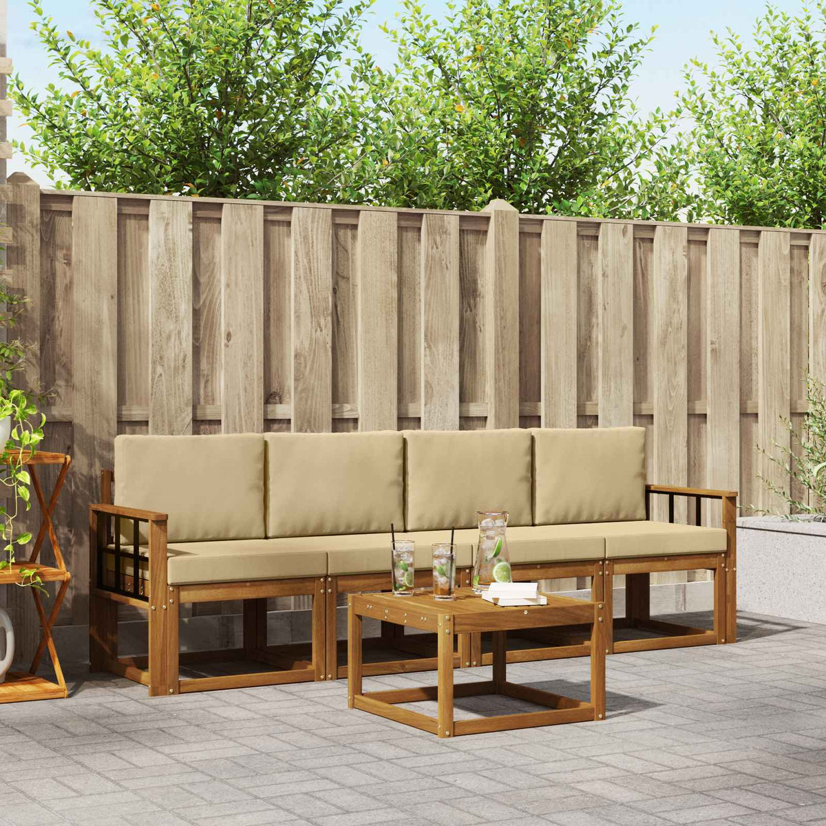 Set vanjskih sofa 5 kom. Prirodna i bež
